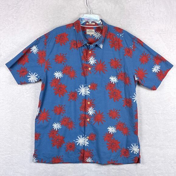 Quiksilver Waterman Camp Shirt Mens XXL Blue Red Floral Preppy Hawaiian Aloha - Picture 2 of 10